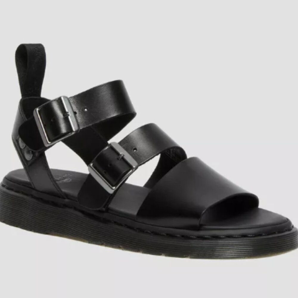 Dr. Martens Black Leather Double-Buckle Open-Toe Sandal